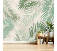 Tropical Palm Leaves Distressed/Rustic Effect Non-Woven Wall Mural for Bedroom Bedside Bathroom and Hallway Accent Wall, 200 x 140 cm Unpasted 3D Effect Large Photo Wallpaper Poster, Sage Green