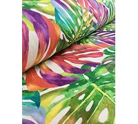 Tropical Palm Leaves Fabric Curtain Upholstery Cotton Material Jungle Palm Leaf - 140cm Wide (Sold by The Metre) Green red Pink