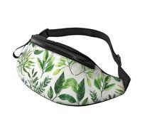 Tropical Palm Leaves Fanny Pack Watercolor Painting Crossbody Bag Green Leaves Hands-Free Bag City Explorers 14X35CM