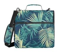 Tropical palm leaves, fern leaf, emerald, 3 rings, zipper, binder with shoulder strap and handle, included zipper pocket, school supplies, organizer