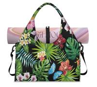 Tropical Palm Leaves Flower Sports Duffel Bag for Women Men Weekend Overnight Bag with Shoe Compartment Shoulder Tote Luggage Bag for Yoga Gym Travel