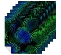 Tropical Palm Leaves in Neon Green Blue Cloth Napkins Set of 6, Square Premium Reusable Washable Polyester Table Linen Napkin for Dinner Party