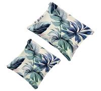 Tropical Palm Leaves on a Light Background Pocket Cosmetic Bag, Waterproof Squeeze Makeup Bag No Zipper Self-Closing, Portable Mini Travel Storage for Headphones Jewelry