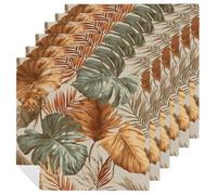 Tropical Palm Leaves Orange Grey Cloth Napkins Set of 6, Square Premium Reusable Washable Polyester Table Linen Napkin for Dinner Party