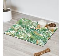 Tropical Palm Leaves Pet Feeding Mat for Cat Dog Water Bowl Food Mats Palm Print Pet Feeding Mats Absorbent Nti-Slip Contain Spills Protects Floors Placemat 43.1 x 76.2 cm