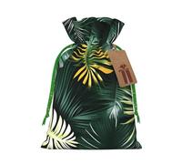 Tropical Palm Leaves Print Birthday Gifts Wrap Bag Unique Drawstring Gifts Bag Canvas Bags for Party Wedding Present,1 Piece S