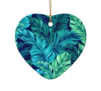 Tropical Palm Leaves Print Christmas Ceramic Decor Gift,Unique Star Heart Shaped Pendant Ornament For Holiday Decor