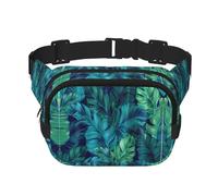 Tropical Palm Leaves Print Fashion Waist Packs Square Layer Waist Bag Black Belt Bag with Adjustable Strap, Black, One Size
