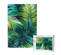 Tropical Palm Leaves Printed Jigsaw Puzzle with Storage Box, Wooden Puzzle for Adults and Kids, 1000 Pieces Family Fun Decorative Game