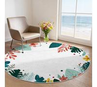Tropical Palm Leaves Round Area Rug 60 cm, Flannel Low-Pile Soft Corridor Floor Mat, Machine Washable Non-Slip Cartoon Circle Rug for Teenager Bedroom, Nursery Decor, White