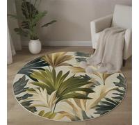 Tropical Palm Leaves Round Rug 160cm Washable Area Rugs Short Pile Thin Rug Modern Coastal Style Non Slip Circle Carpet for Living Room Bedroom Dining Room Hall Decor, Sage Green
