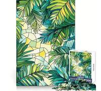 Tropical Palm Leaves Stained Glass Style Jigsaw for Teenagers 1000 Pieces Brain Exercise Peaceful Recreation Precision Cut Great Gift (38x52cm)
