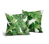 Tropical Palm Leaves Throw Pillow Covers 16x16 Inch Pack of 2 Summer Green Banana Leaf Pillow Covers Modern Outdoor Tropical Pillowcase Square Linen Cushion Cover for Bedroom Sofa Couch Home Decor