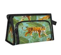 Tropical Palm Leaves Tigers Travel Toiletry Bag for Women Men Girls Boys Multifunctional Makeup Pouch Bag Wash Toiletries Cosmetic Organizer Shower Bag