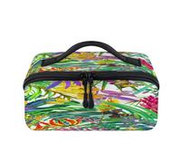 Tropical Palm Leaves Travel Makeup Bag Portable Waterproof Pouch Open Flat Toiletry Bags Toiletries Cosmetics Traveling Organizer for Women Men