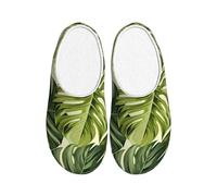 Tropical Palm Leaves Women's Slippers Flannel House Slippers for Men Hawaii Non-Slip Warm Winter Shoes for Indoor Outdoor UK 7-8