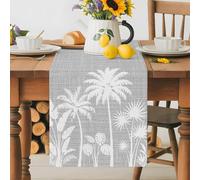Tropical Palm Monstera Silhouette Table Runner 70 Inches Long, Gray Linen Texture Washable Table Runners Heat-Insulation Kitchen Dining Table Decorations for Home Party Decor 13x70in