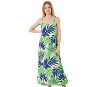 Roman Originals Tropical Palm Print Midi Dress for Women UK - Ladies Everyday Holiday Spring Summer V-Neckline Comfy Soft Evening Vacation Work Party - Lime - Size 20