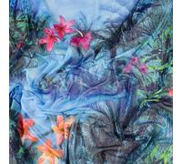 Tropical Palm Print Power Mesh Fabric, Blue with Red Flowers, 148cm Width [Sold by Half METRE]