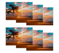Tropical Palm Set of 6 Placemats,Sunset Sea Beach Washable Linen Table Mats for Dining Table,Non-Slip Heat Resistant Place Mats for Kitchen,Party or Outdoor Use 12"x18"