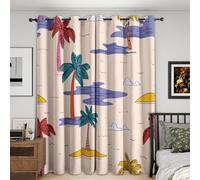 Tropical Palm Tree Blackout Curtains, 52x54, Coastal Hawaii Curtains for Bedroom Livingroom, Thermal Eyelet Curtains & Drapes 54 Drop, Window Treatments, 2 Panels M&1000