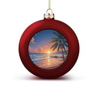 Tropical Palm Tree Christmas Tree Ornaments 1.6 Inch Shatterproof Pc Plastic Balls with Lanyard Baubles Hanging Christmas Ball Ornaments for Xmas Tree Holiday Party Wedding Home Decorations-red
