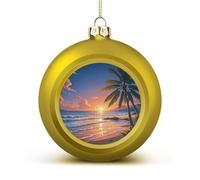 Tropical Palm Tree Christmas Tree Ornaments 1.6 Inch Shatterproof Pc Plastic Balls with Lanyard Baubles Hanging Christmas Ball Ornaments for Xmas Tree Holiday Party Wedding Home Decorations-Gold