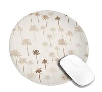 Tropical Palm Tree Desk Mouse Pad, Beige Brown Nature Print Stitched Edge Mousepad, Rubber Non-Slip Washable Gaming Mouse Pad for Home and Office Computer, Laptop Round