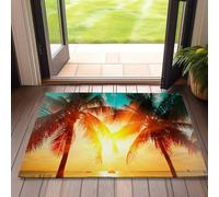 Tropical Palm Tree Door Mats Outdoor Entrance,Beach Sunset Doormat 17 X 30 Inch Waterproof All-Season Low-Profile Front Mat for Muddy,Door Mat for Floor Home Entryway