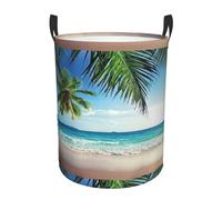 Tropical Palm Tree Hawaii Beach Collapsible Oxford Fabric Laundry Hamper, Waterproof With Handles - Foldable Storage Basket For Bedroom, Bathroom, Kitchen, Nursery, Car & Toys
