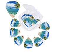 Tropical Palm Tree Hawaii Beach Guitar Picks 12 Pack Plectrums with Organizer Box, 3 Different Thickness Includes Thin Medium Heavy Picks