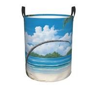 (Tropical Palm Tree Hawaii Beach) Large Capacity Waterproof Laundry Hamper Foldable Portable Storage Basket For Bathroom Laundry Bedroom