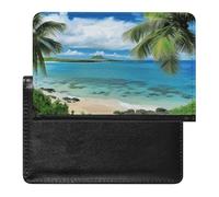 Tropical Palm Tree Hawaii Beach Passport Cover Family Printed Leather Passport Holder Minimalist Front Pocket Slim Travel Wallet Cover Case Lightweight Credit Card Holder for Women Men
