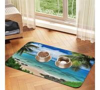 Tropical Palm Tree Hawaii Beach Pet Feeding Mat 40x60cm, Absorbent Dog Mat for Food and Water Bowl, PU Leather Cat Food Mat Waterproof Dog Bowl Mats Quick Dry Pet Placemats-No Stains