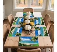 Tropical Palm Tree Hawaii Beach Placemats Non-Slip Heat Resistant Table Mats Flax Washable Cloth Place Mats Easy to Clean Premium Placemat for Kitchen Dining Table Decor Party Outdoor