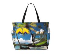 Tropical Palm Tree Hawaii Beach Print Beach Bags for Women Large Sandproof Beach Tote Pool Bag with Zipper for Vacation Travel