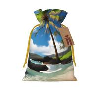 Tropical Palm Tree Hawaii Beach Print Birthday Gifts Wrap Bag Unique Drawstring Gifts Bag Canvas Bags for Party Wedding Present,1 Piece M