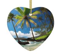 Tropical Palm Tree Hawaii Beach Print Christmas Ornaments, Ceramic Hanging Ornament, Xmas Tree Decoration, Holiday Home Decor