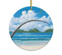 Tropical Palm Tree Hawaii Beach Print Christmas Ornaments Couple Gifts For Him Her Christmas Tree Decoration Ceramic Hanging Ornament Anniversary