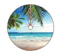 Tropical Palm Tree Hawaii Beach Print Christmas Tree Skirt,New Year Winter Christmas Tree Decoration,Suitable For Family Parties