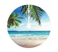 Tropical Palm Tree Hawaii Beach Print Christmas Tree Skirt,New Year Winter Christmas Tree Decoration,Suitable For Family Parties