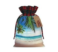 Tropical Palm Tree Hawaii Beach Print Christmas Wrapping Bags Gift Bags With Drawstring, Xmas Party Presents And Favors