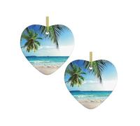 Tropical Palm Tree Hawaii Beach -Print Custom Heart-Shaped Acrylic Ornaments For Christmas & Events | Double-Sided Printing, Premium Gold Lanyard | For Weddings, Parties, And Retail Displays.