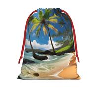 Tropical Palm Tree Hawaii Beach Print Drawstring Gift Bag,Party Gift Bags,Reusable Christmas Drawstring Wrapping Bags