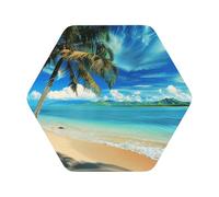 Tropical Palm Tree Hawaii Beach Print Leather Coaster Set of 6, Hexagon Coasters Table Decorative Coffee Cup Beverage Coasters Wine Beer Bar Coasters for Hot Drinks Table Protection