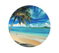 Tropical Palm Tree Hawaii Beach Print Leather Coaster Set of 6, Round Shape Coasters Table Decorative Coffee Cup Beverage Coasters Wine Beer Bar Coasters for Hot Drinks Table Protection