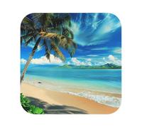 Tropical Palm Tree Hawaii Beach Print Leather Coaster Set of 6, Square Coasters Table Decorative Coffee Cup Beverage Coasters Wine Beer Bar Coasters for Hot Drinks Table Protection