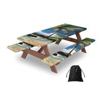 Tropical Palm Tree Hawaii Beach Print Picnic Table Bench Cover Outdoor Waterproof Protector For Summer Camping
