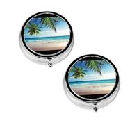Tropical Palm Tree Hawaii Beach Print Pill Box 3 Compartment Medicine Pill Case,Portable for Pocket Or Purse Pill Organizer Decorative Metal Medicine Vitamin Organizer Unique Gift