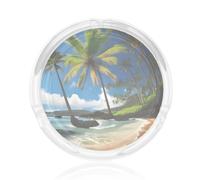 Tropical Palm Tree Hawaii Beach Print Round Glass Ashtray, Portable Decorative Ashtray For Home Office Indoor Outdoor Patio Use